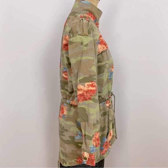 Army Green Camouflage Rose & Blue Floral Utility Anorak Jacket Size S - Picture 5 of 11